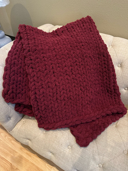 Burgundy Red Chunky Knit Blanket