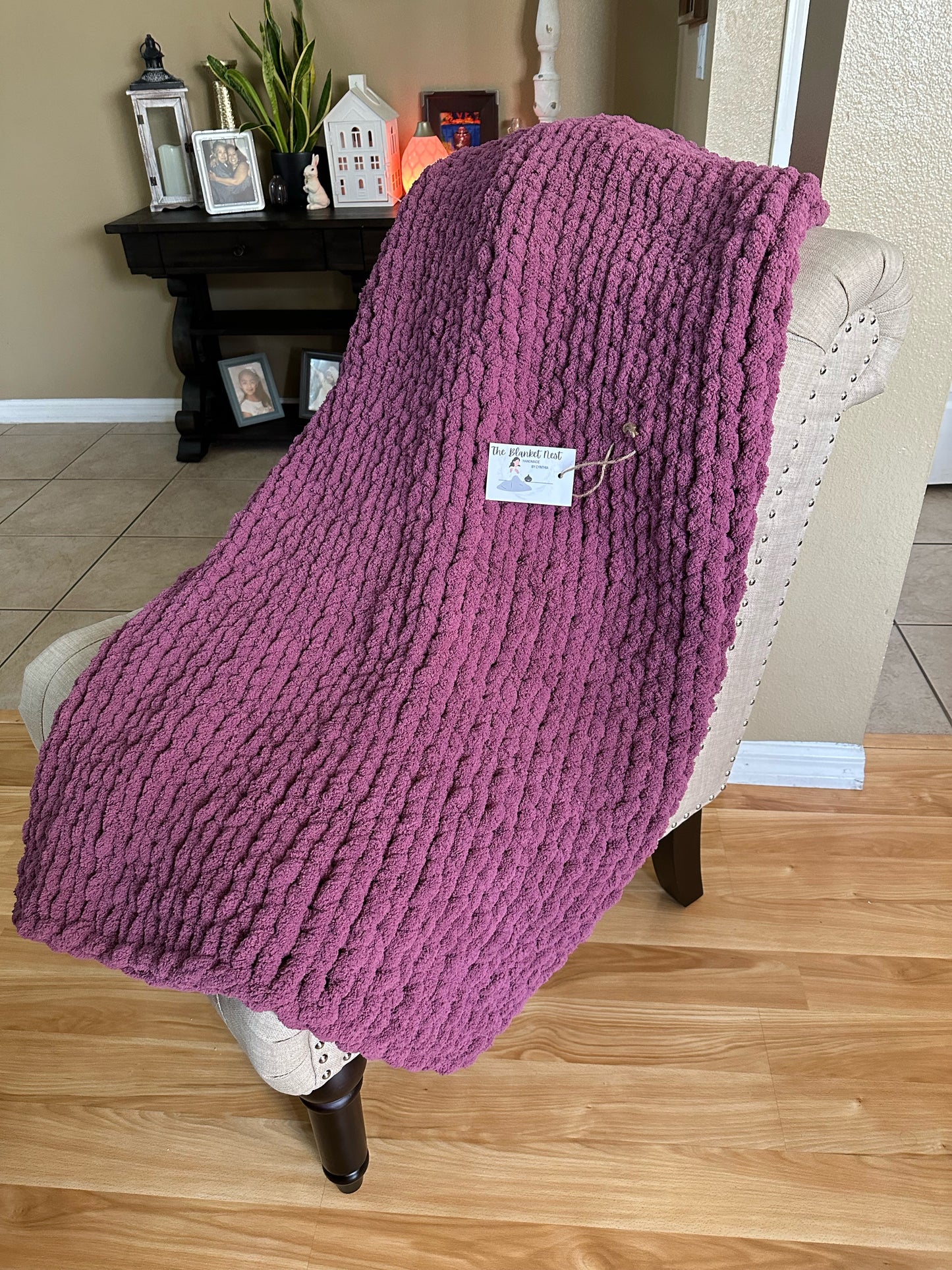 Plum Purple Chunky Knit Blanket