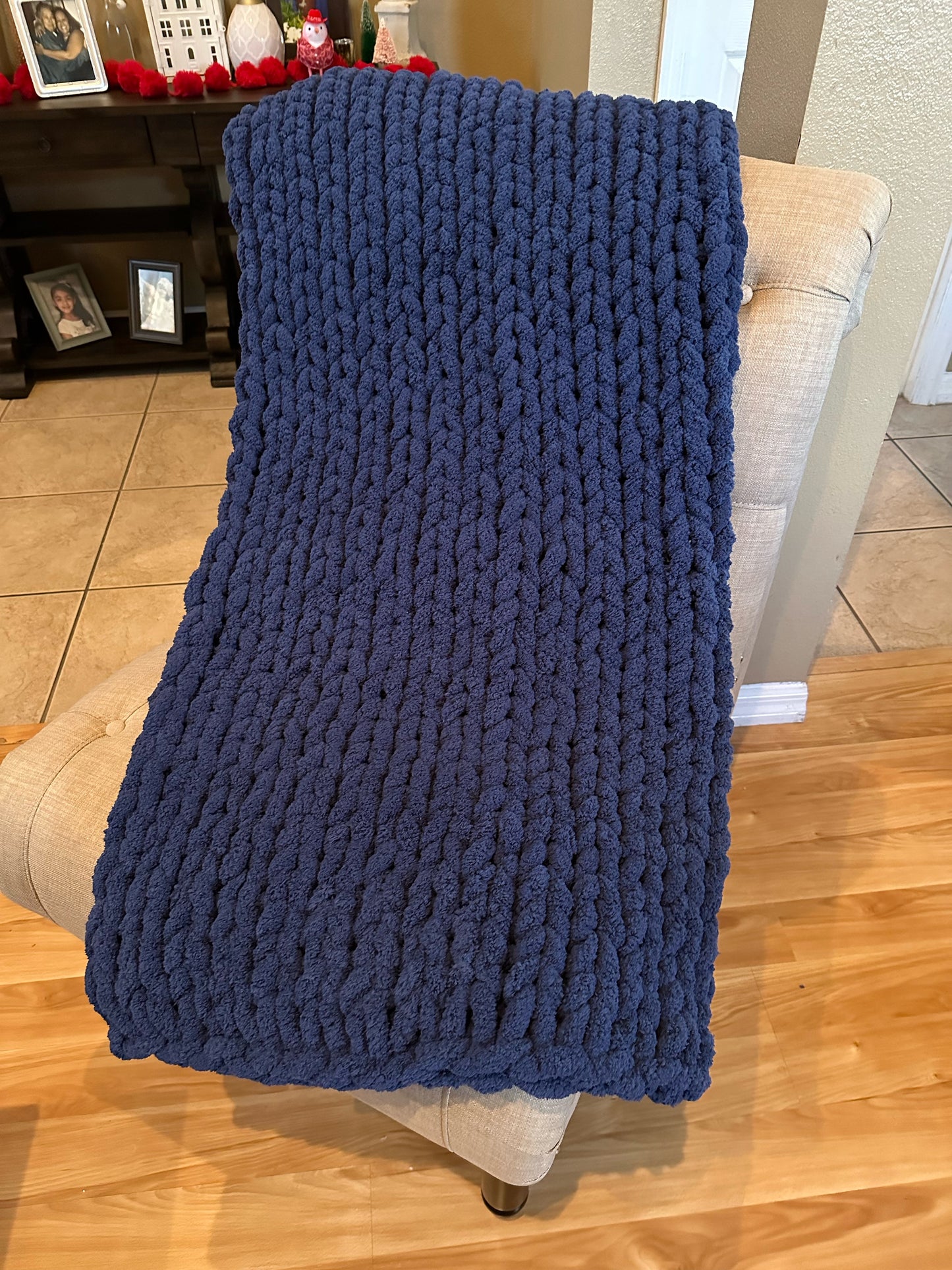 Navy Chunky Knit Blanket