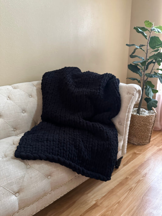 Black Chunky Knit Blanket